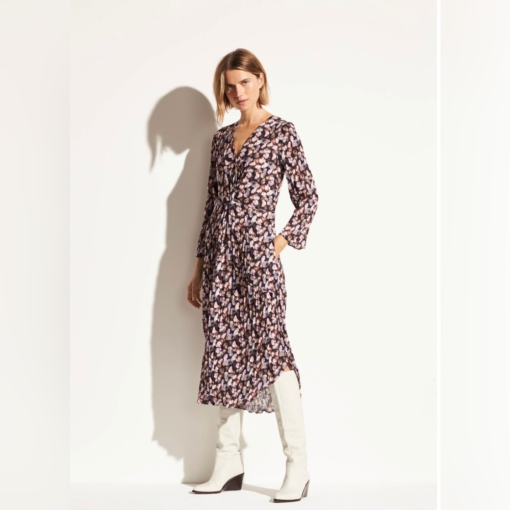 Vince Micro Painted Floral Twist Drape Dress